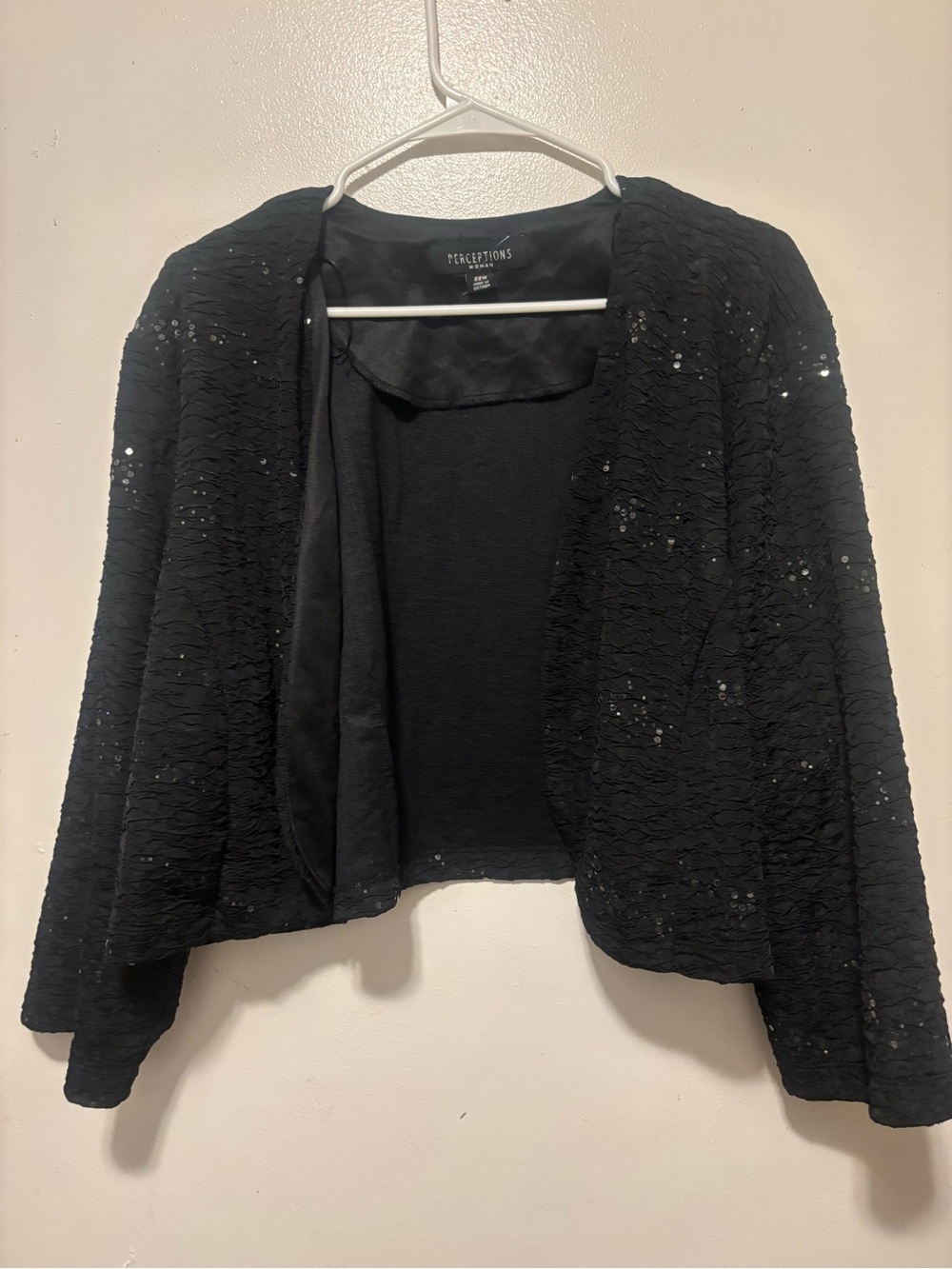 Perceptions Black Sequin Open-Front Cardigan